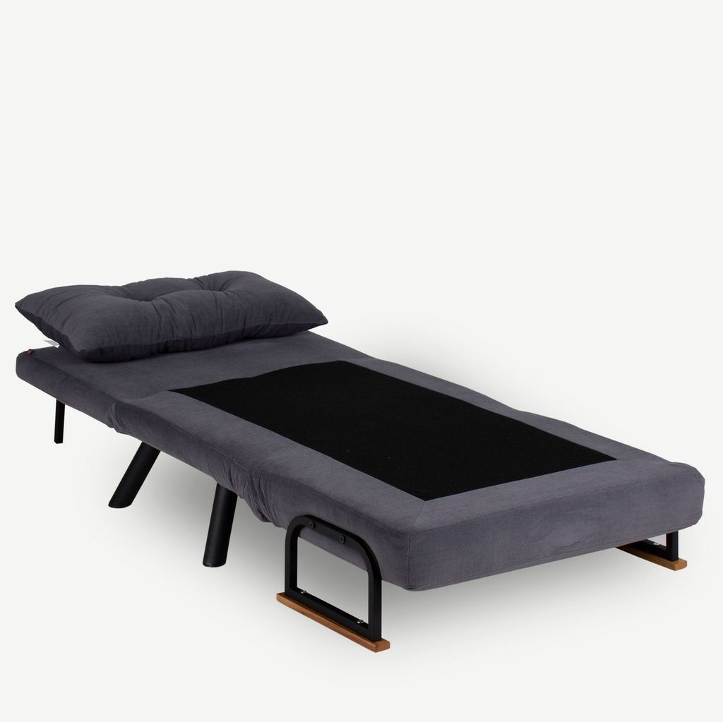 1 személyes kinyitható szövet kanapé, szürke, fekete lábbal - londres - butopêa